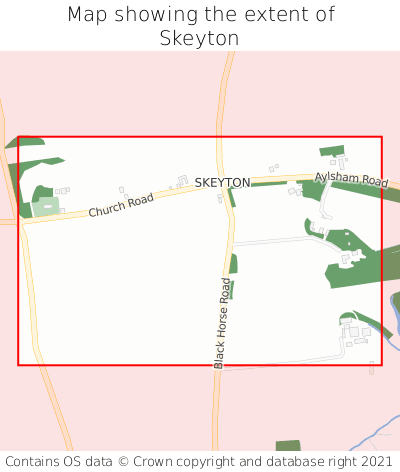 Map showing extent of Skeyton as bounding box