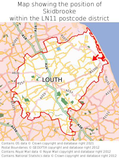 Map showing location of Skidbrooke within LN11