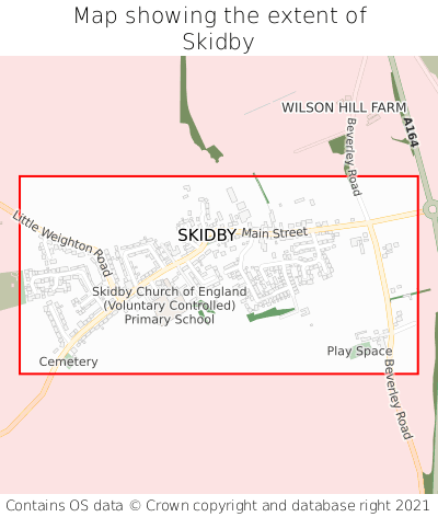 Map showing extent of Skidby as bounding box