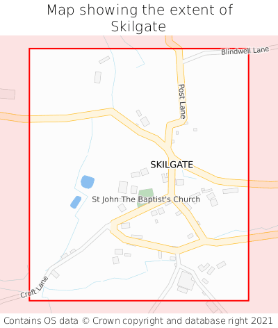 Map showing extent of Skilgate as bounding box