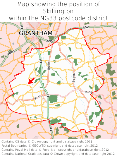 Map showing location of Skillington within NG33