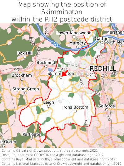 Map showing location of Skimmington within RH2