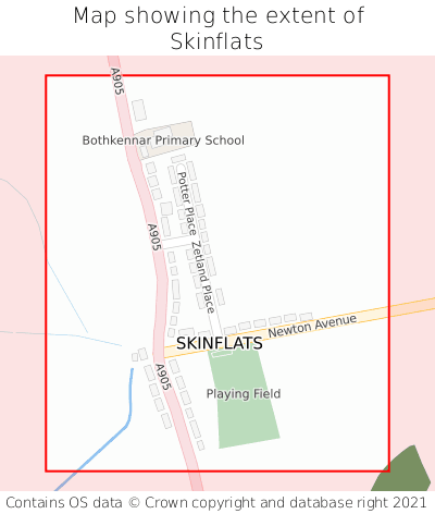 Map showing extent of Skinflats as bounding box