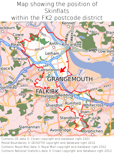 Map showing location of Skinflats within FK2
