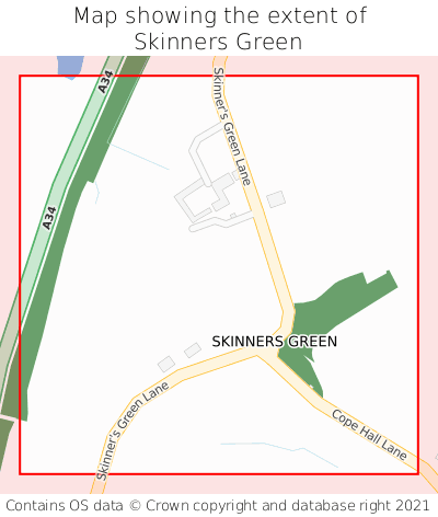 Map showing extent of Skinners Green as bounding box