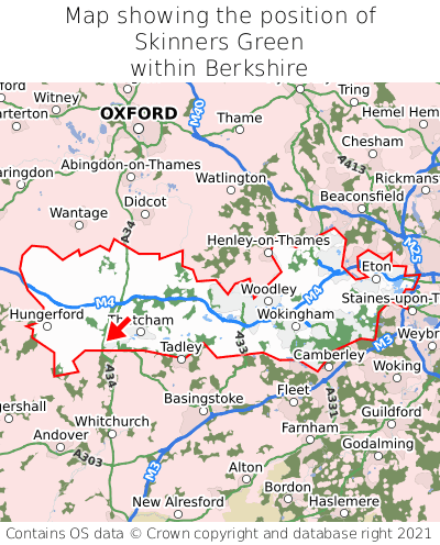 Map showing location of Skinners Green within Berkshire