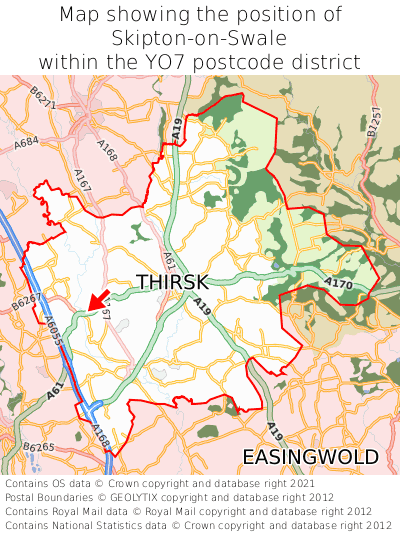 Map showing location of Skipton-on-Swale within YO7