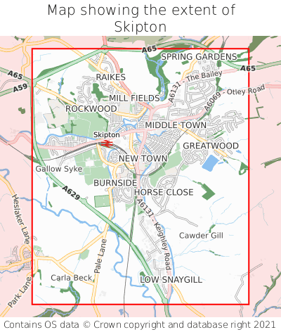 Map showing extent of Skipton as bounding box