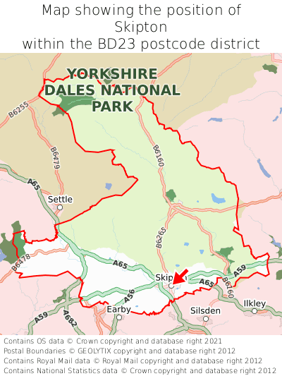 Map showing location of Skipton within BD23