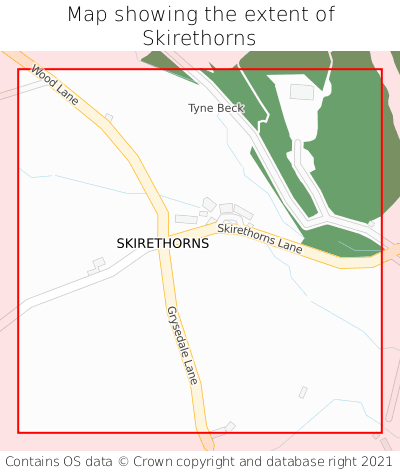 Map showing extent of Skirethorns as bounding box