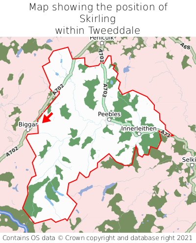 Map showing location of Skirling within Tweeddale