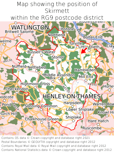 Map showing location of Skirmett within RG9