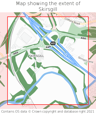 Map showing extent of Skirsgill as bounding box