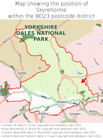Map showing location of Skyreholme within BD23