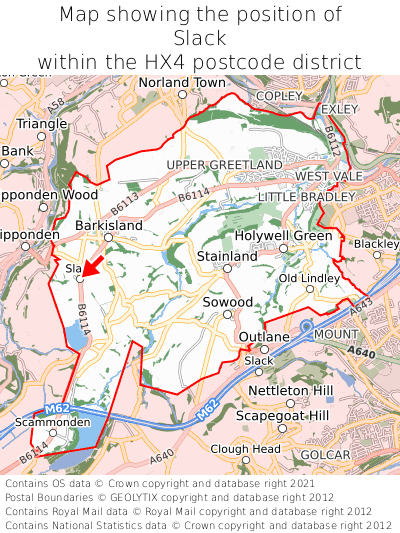 Map showing location of Slack within HX4