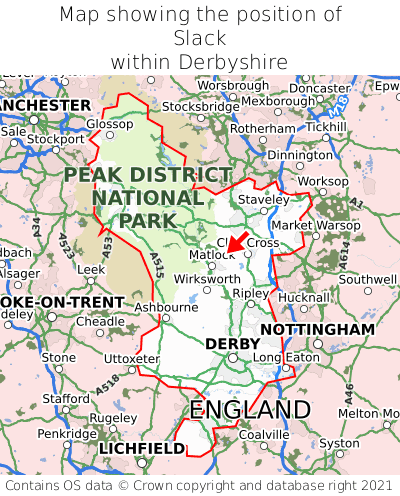 Map showing location of Slack within Derbyshire