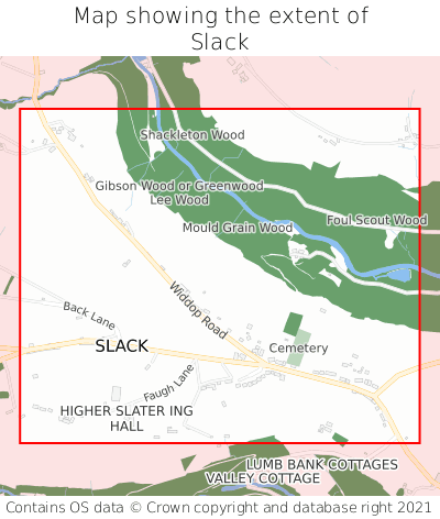 Map showing extent of Slack as bounding box