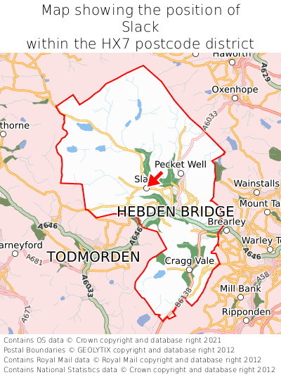 Map showing location of Slack within HX7