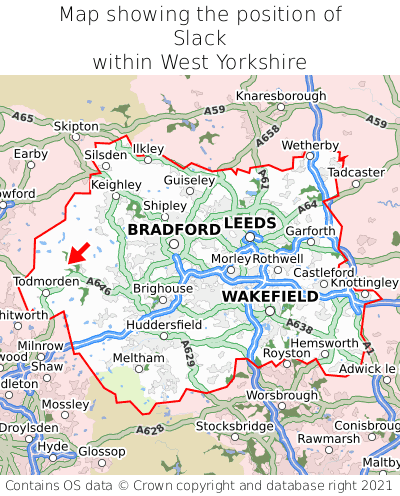 Map showing location of Slack within West Yorkshire