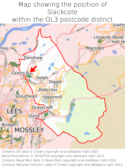 Map showing location of Slackcote within OL3
