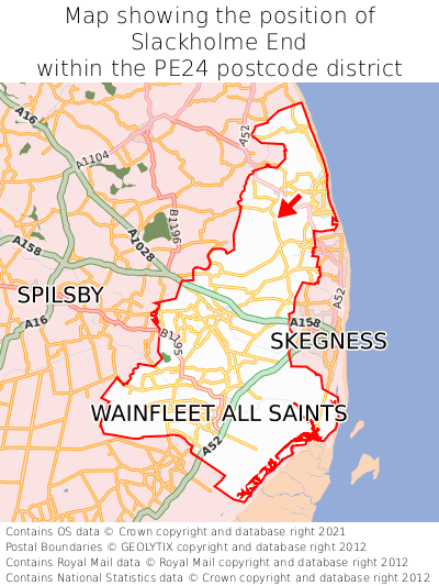 Map showing location of Slackholme End within PE24