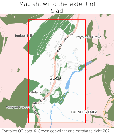 Map showing extent of Slad as bounding box