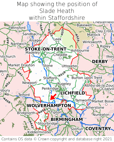 Map showing location of Slade Heath within Staffordshire