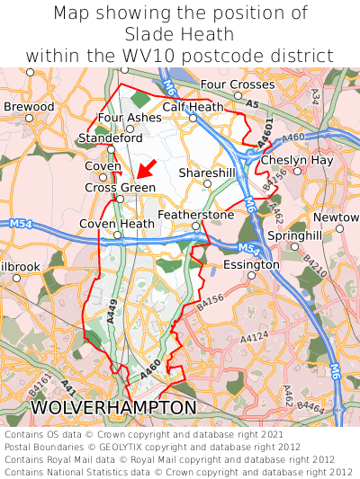 Map showing location of Slade Heath within WV10