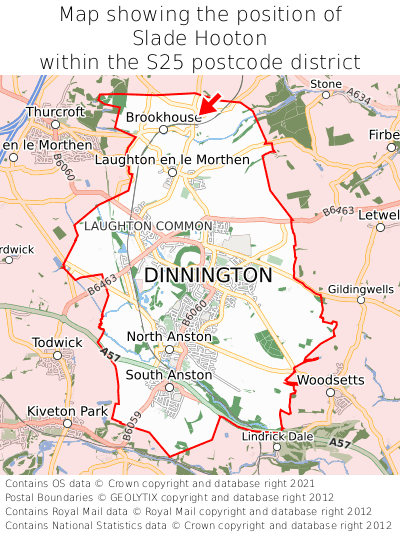 Map showing location of Slade Hooton within S25