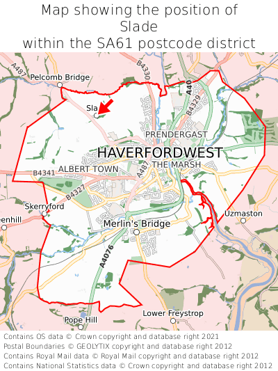 Map showing location of Slade within SA61