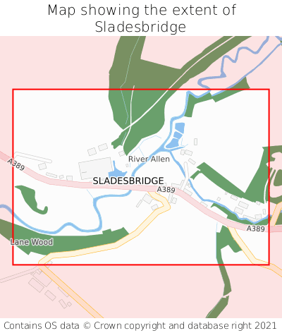 Map showing extent of Sladesbridge as bounding box