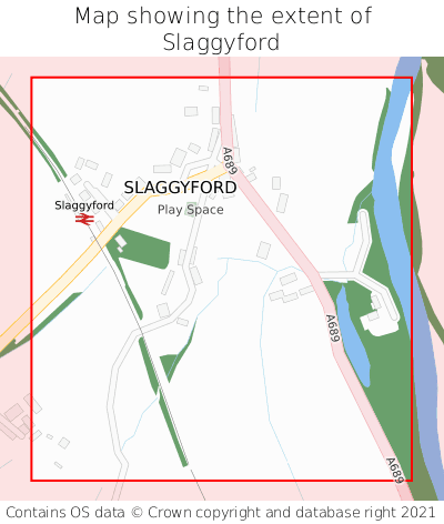 Map showing extent of Slaggyford as bounding box