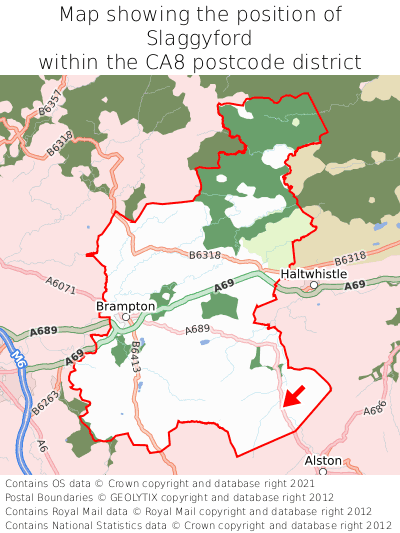 Map showing location of Slaggyford within CA8
