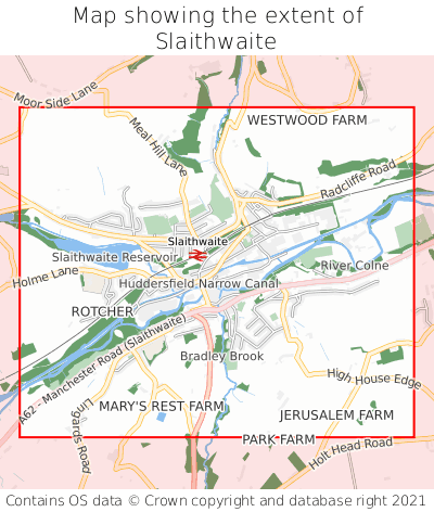 Map showing extent of Slaithwaite as bounding box