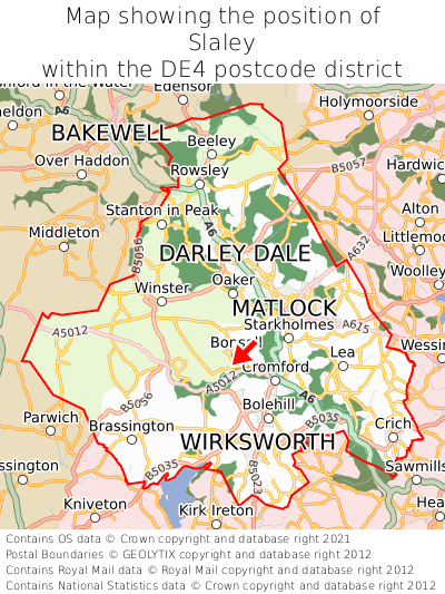 Map showing location of Slaley within DE4