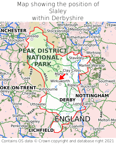 Map showing location of Slaley within Derbyshire