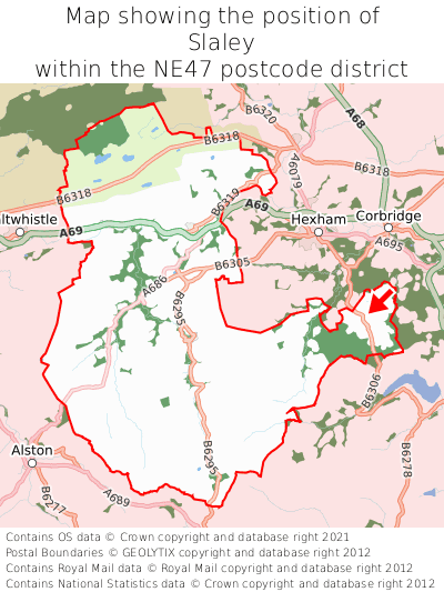 Map showing location of Slaley within NE47