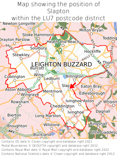 Map showing location of Slapton within LU7
