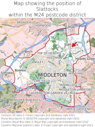 Map showing location of Slattocks within M24