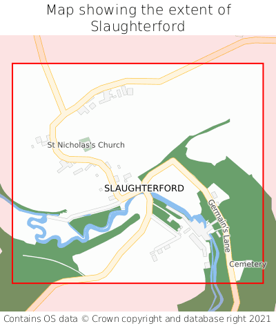 Map showing extent of Slaughterford as bounding box