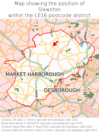 Map showing location of Slawston within LE16