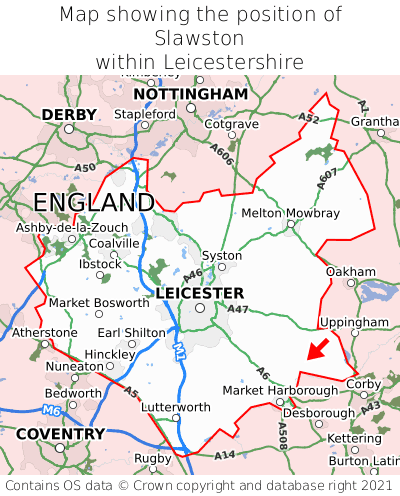 Map showing location of Slawston within Leicestershire