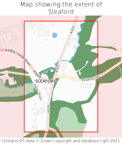 Map showing extent of Sleaford as bounding box