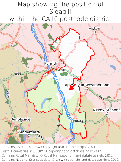 Map showing location of Sleagill within CA10