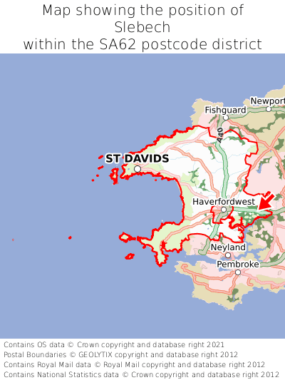 Map showing location of Slebech within SA62