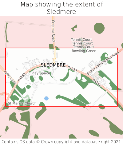 Map showing extent of Sledmere as bounding box