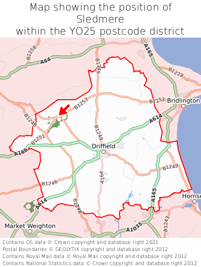 Map showing location of Sledmere within YO25