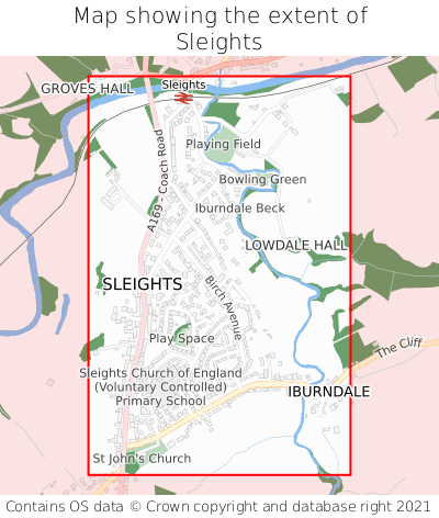 Map showing extent of Sleights as bounding box