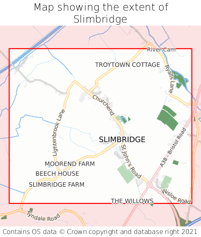 Map showing extent of Slimbridge as bounding box