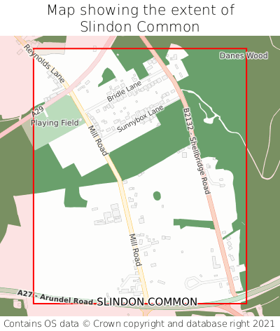 Map showing extent of Slindon Common as bounding box
